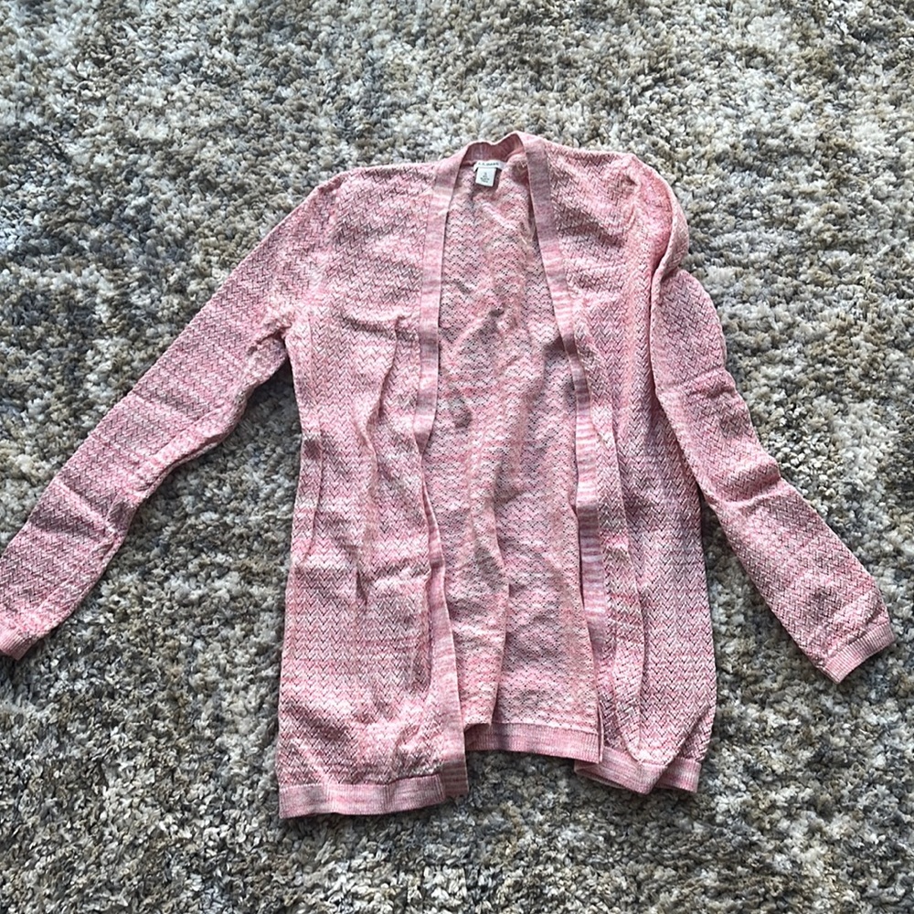 LL Bean pink and white cardigan